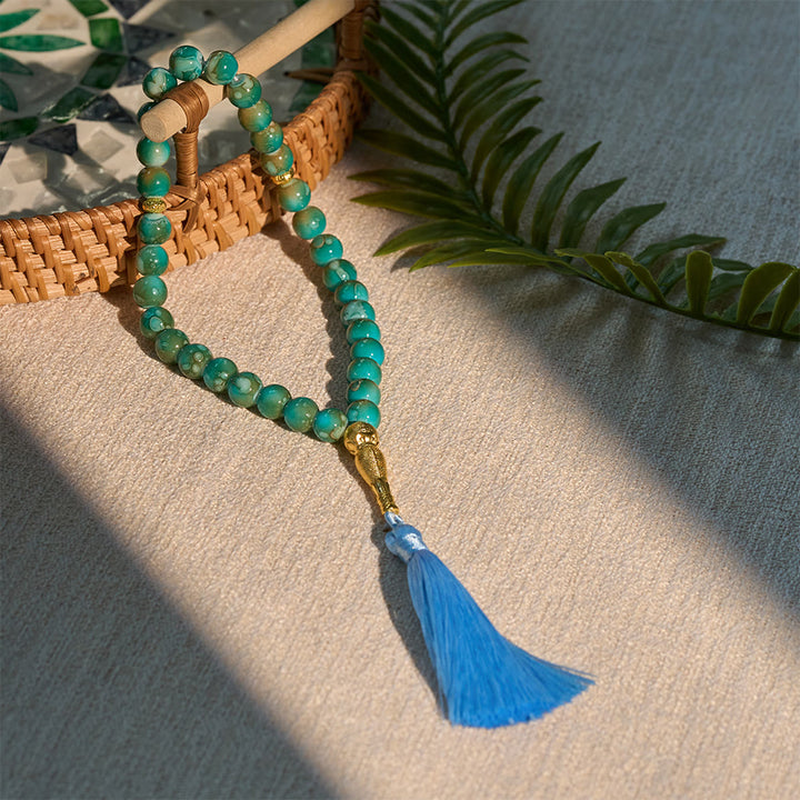 HilaHilalHaven 10mm Round Crackled Glass 33 Beads Tasbih – Handmade Tassel Islamic Prayer Beads - image 8