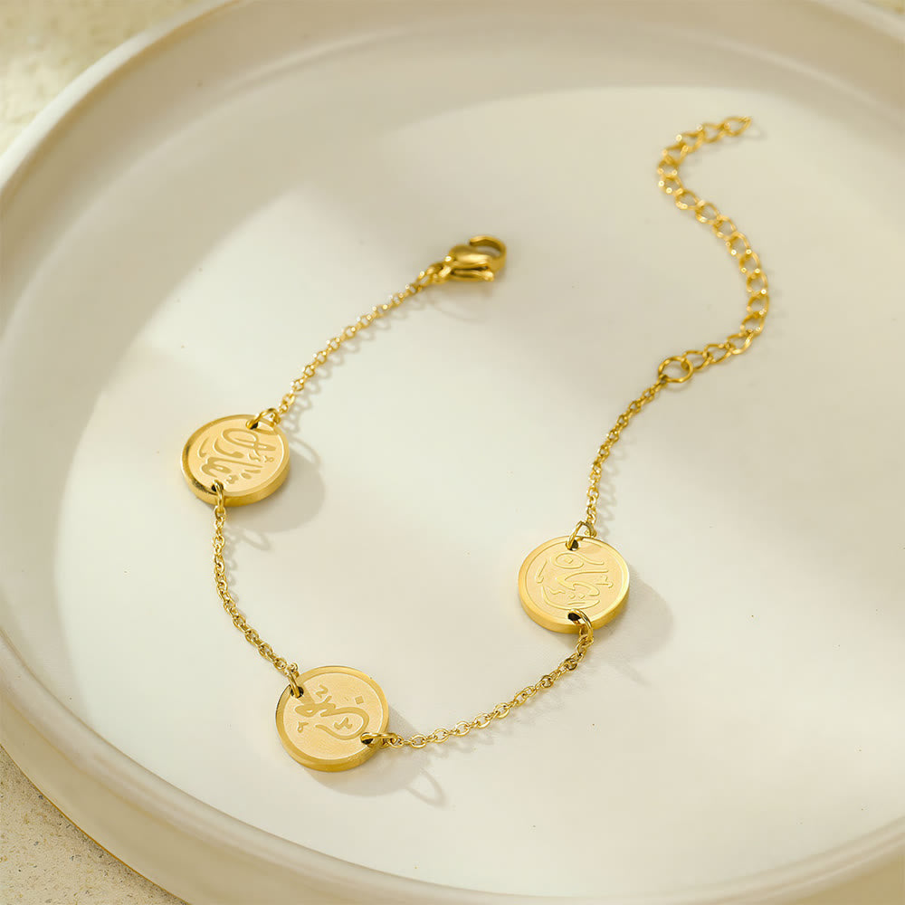 HilalHaven  Gold Islamic Coin Bracelet Stainless Steel Arabic Scripture Charm Unisex Jewelry - Golden - image 0