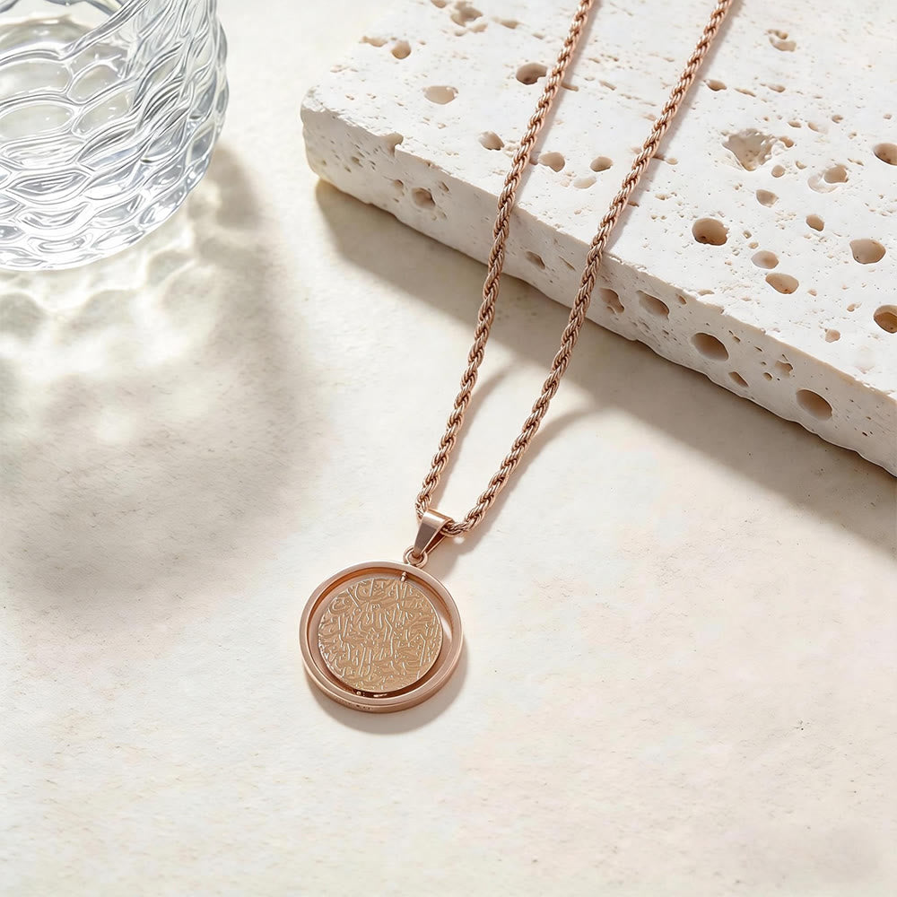 HilalHaven Titanium Steel Rotatable Arabic Script Pendant Necklace, Muslim Cultural Spiritual Jewelry - Rose Golden - image 1