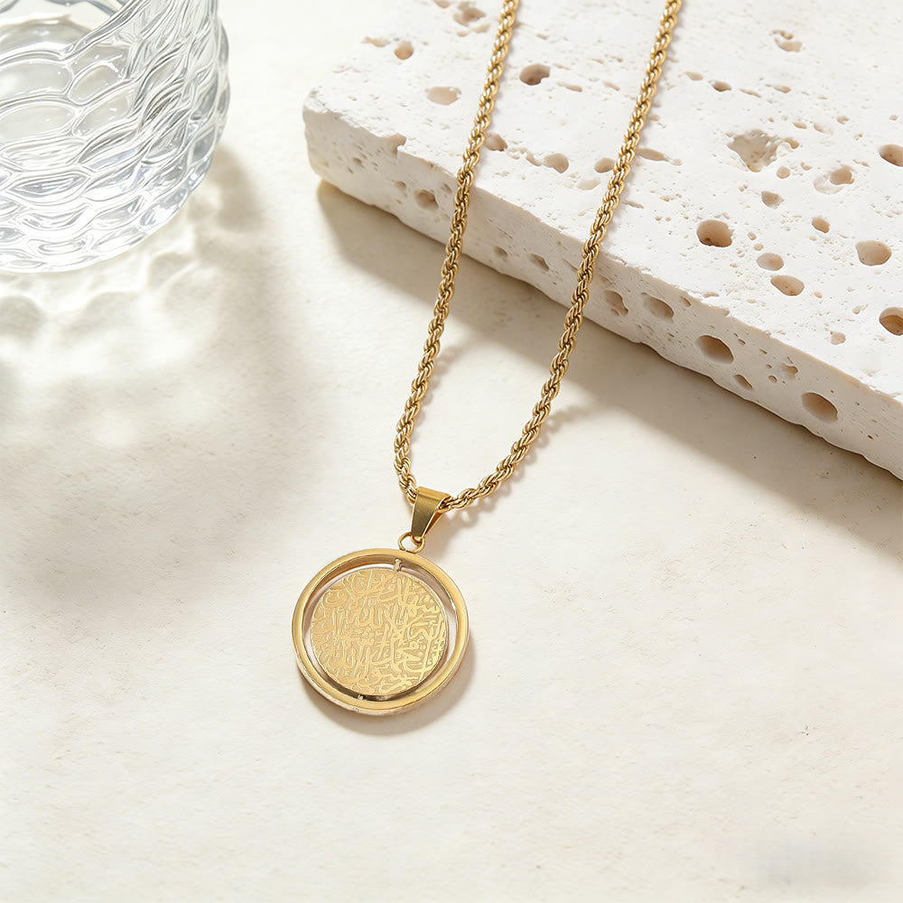 FREE Today: Rotating Circle of Ayatul Kursi Engraved Pendant Necklace — Polished Titanium Steel - Golden - image 2