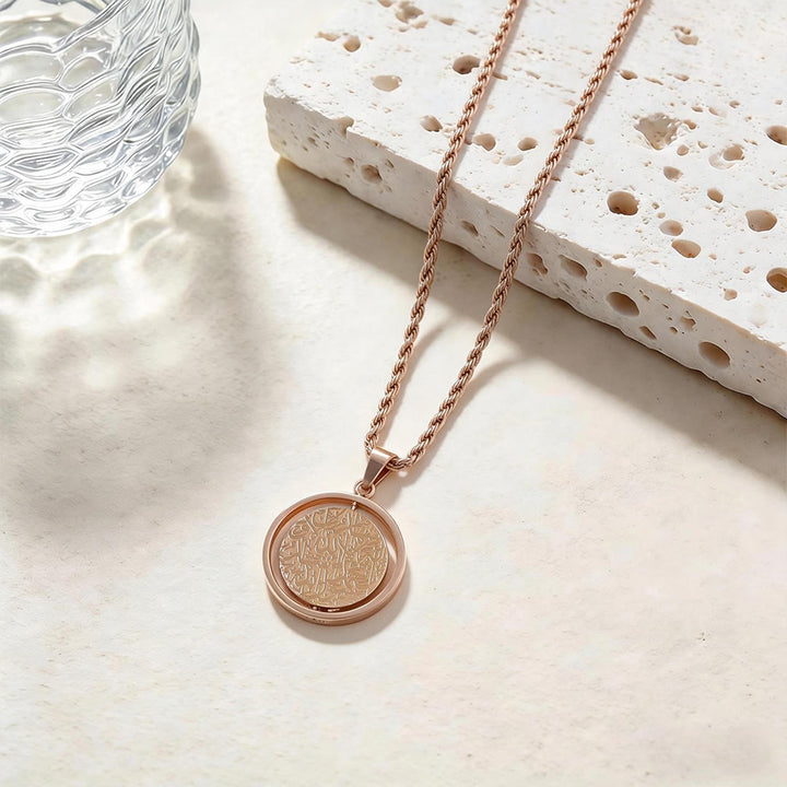 FREE Today: Rotating Circle of Ayatul Kursi Engraved Pendant Necklace — Polished Titanium Steel - Rose Golden - image 1