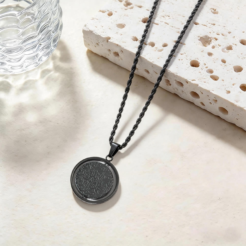 HilalHaven Titanium Steel Rotatable Arabic Script Pendant Necklace, Muslim Cultural Spiritual Jewelry - Black - image 4