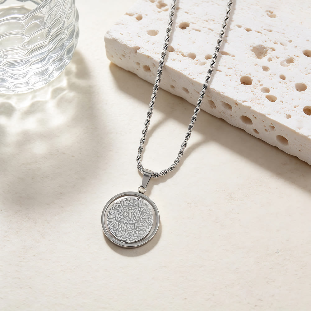 HilalHaven Titanium Steel Rotatable Arabic Script Pendant Necklace, Muslim Cultural Spiritual Jewelry - Silver - image 3