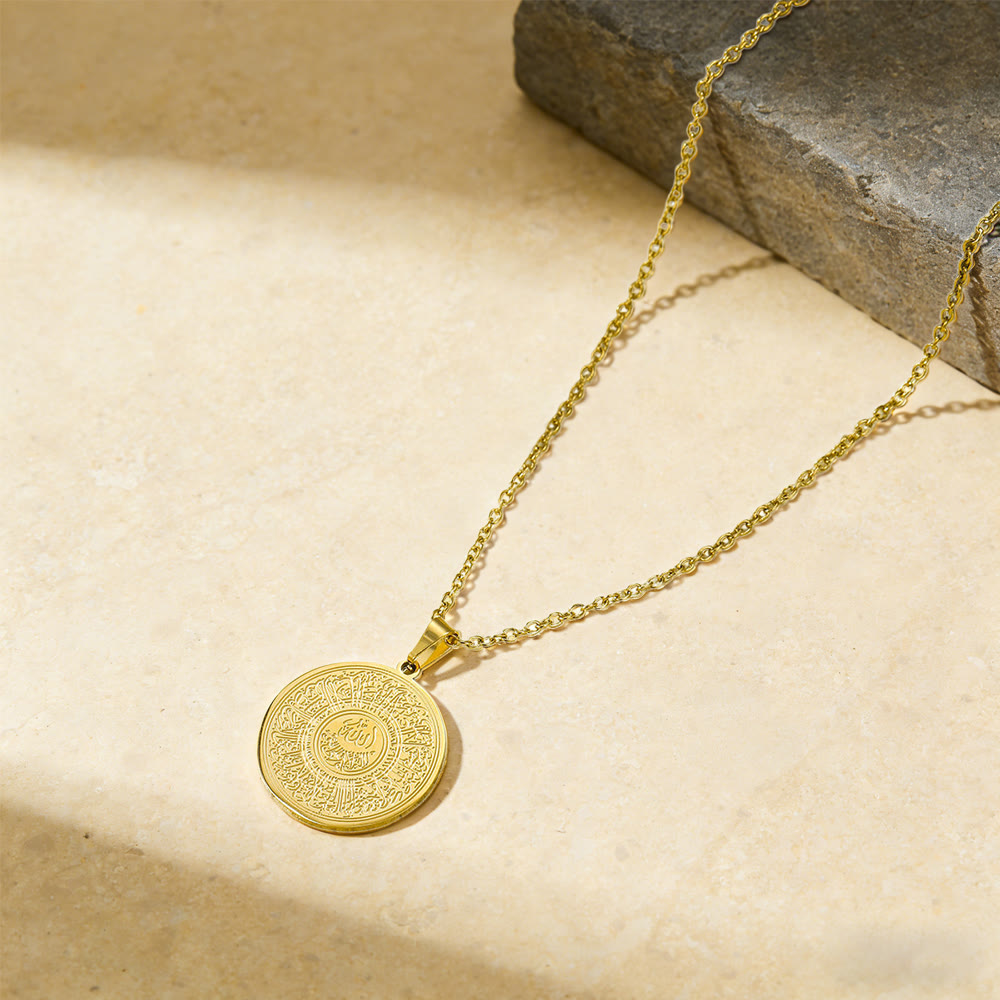 HilalHaven Titanium Steel Round Pendant Necklace with Arabic Calligraphy——Cultural Jewelry for Daily Wear - image 1