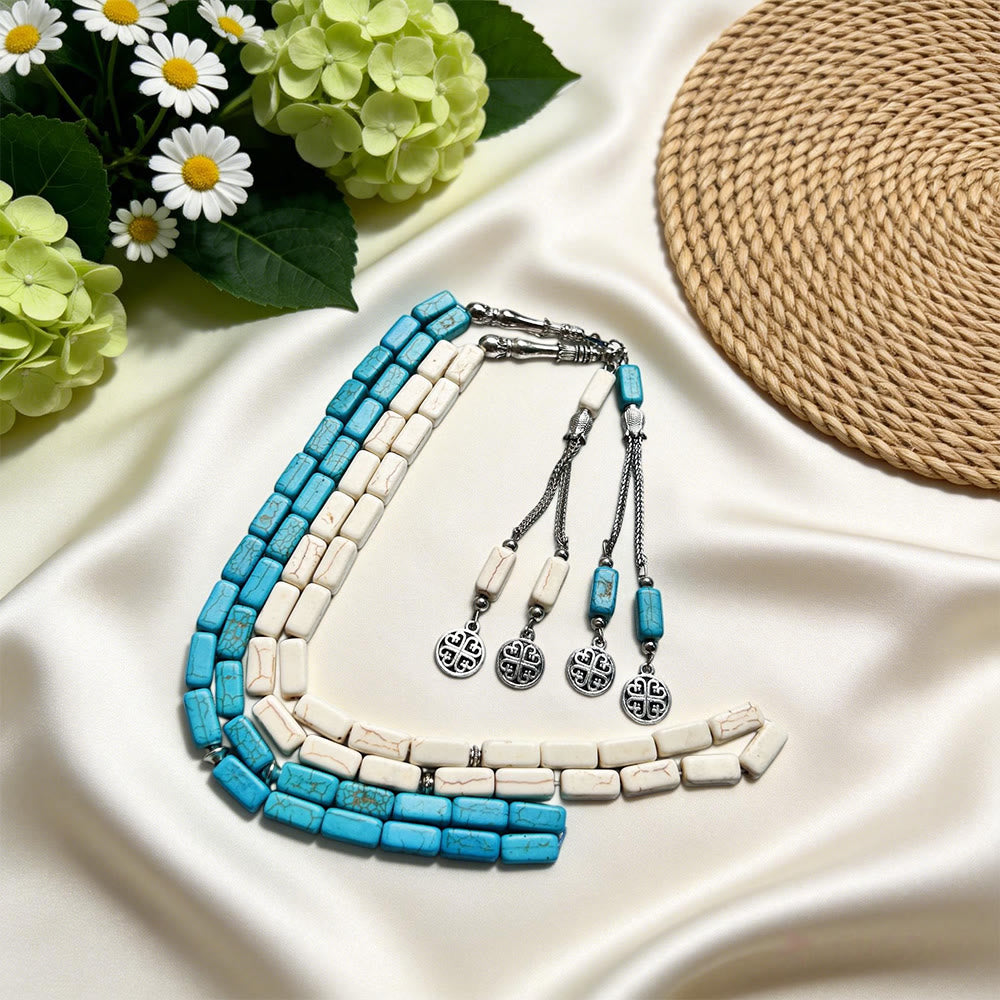 HilalHaven Minimalist Square Turquoise Necklace, 33-Piece Geometric Stone Chain - image 1