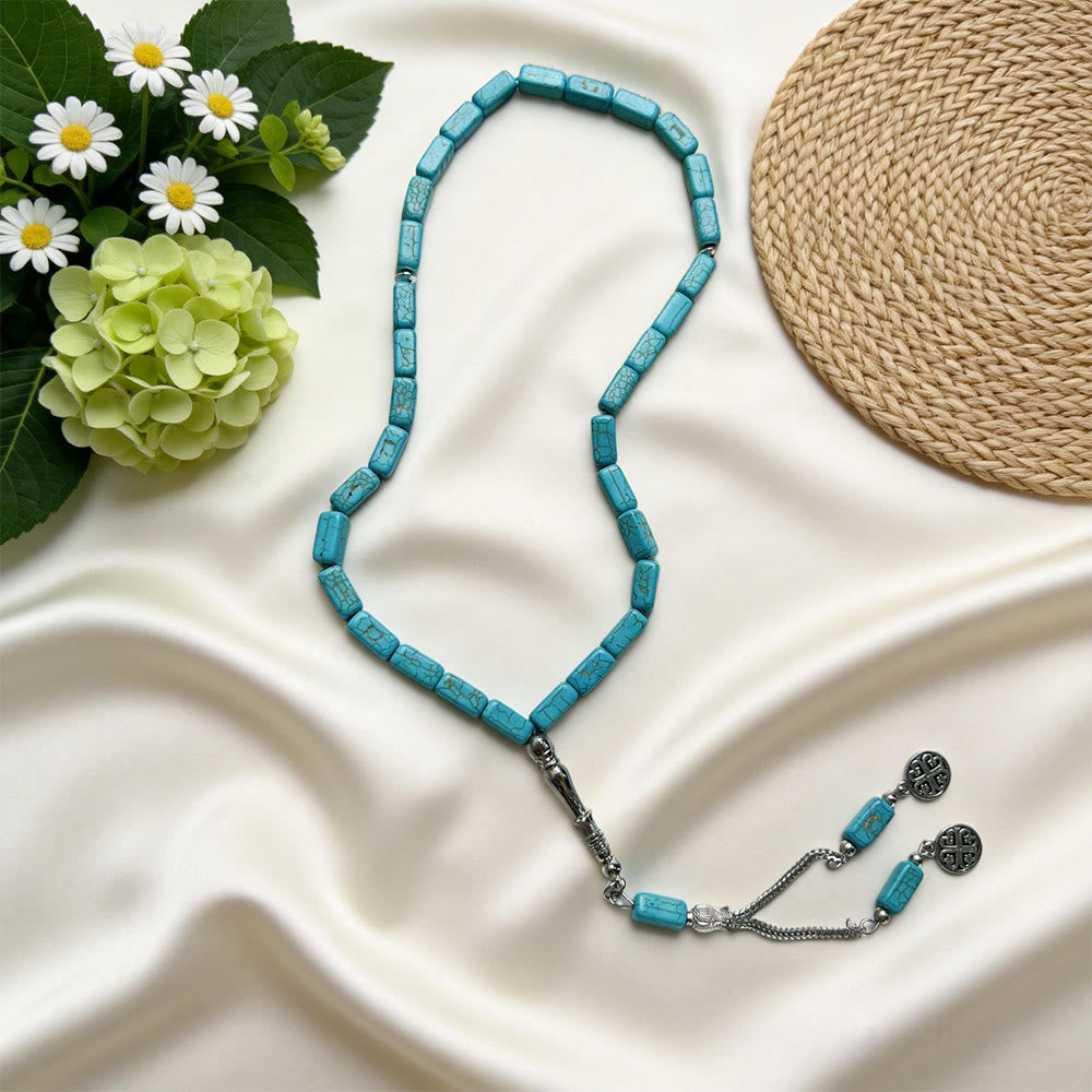 HilalHaven Minimalist Square Turquoise Necklace, 33-Piece Geometric Stone Chain - Blue - image 5