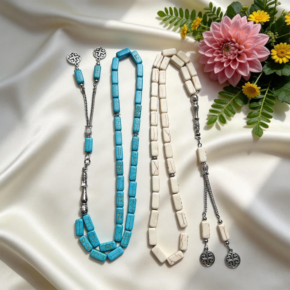 HilalHaven Minimalist Square Turquoise Necklace, 33-Piece Geometric Stone Chain - image 0