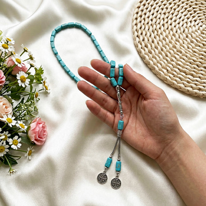 HilalHaven Minimalist Square Turquoise Necklace, 33-Piece Geometric Stone Chain - image 6