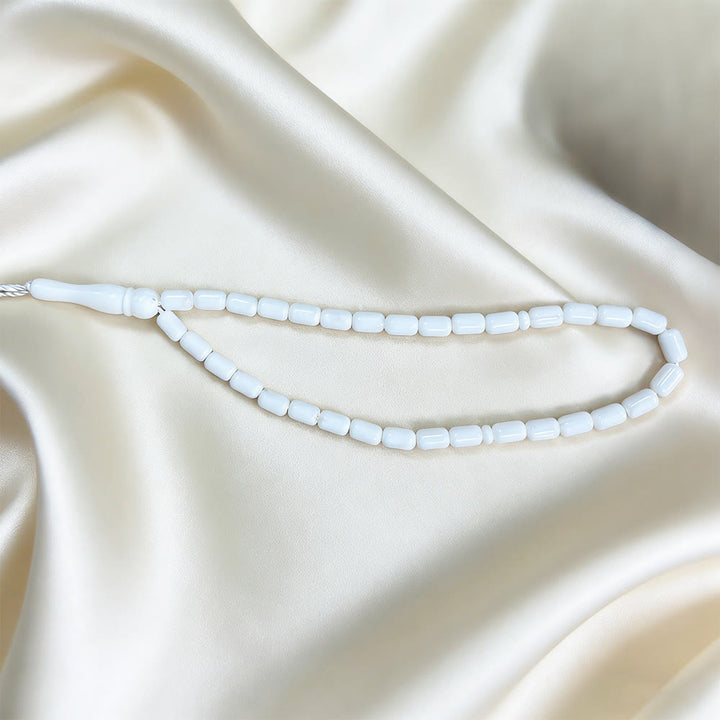 HilalHaven 33 Beads Minimalist Chinese Style Acrylic Prayer Beads——Barrel Shape Grounding Tasbih for Daily Mindfulness - White - image 6