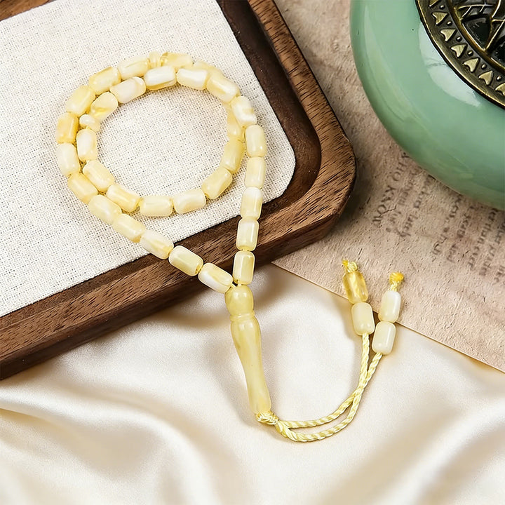 HilalHaven 33 Beads Minimalist Chinese Style Acrylic Prayer Beads——Barrel Shape Grounding Tasbih for Daily Mindfulness - Light Yellow - image 1