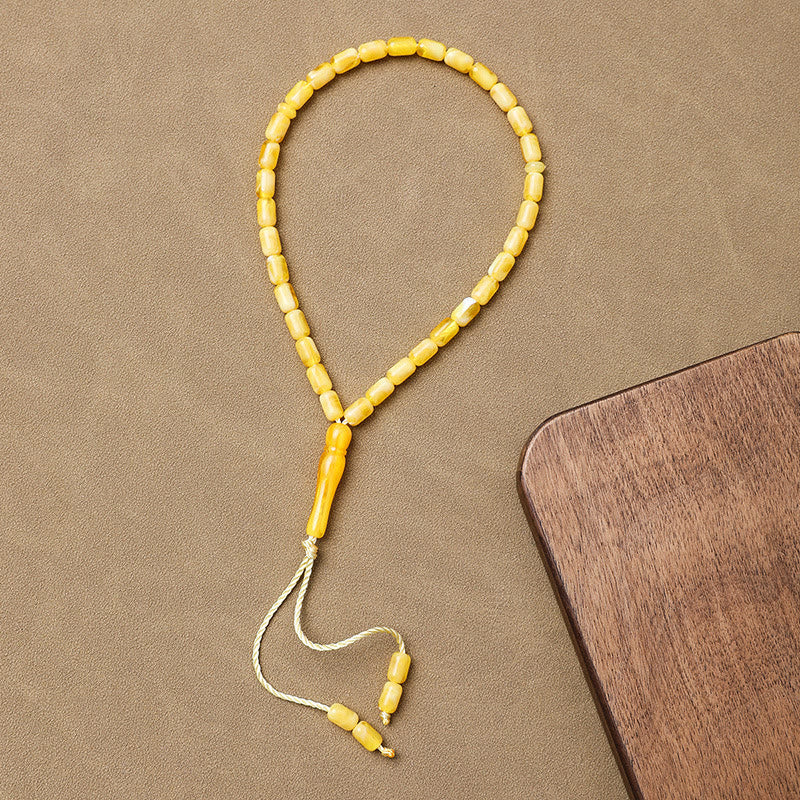 HilalHaven 33 Beads Minimalist Chinese Style Acrylic Prayer Beads——Barrel Shape Grounding Tasbih for Daily Mindfulness - Yellow - image 3