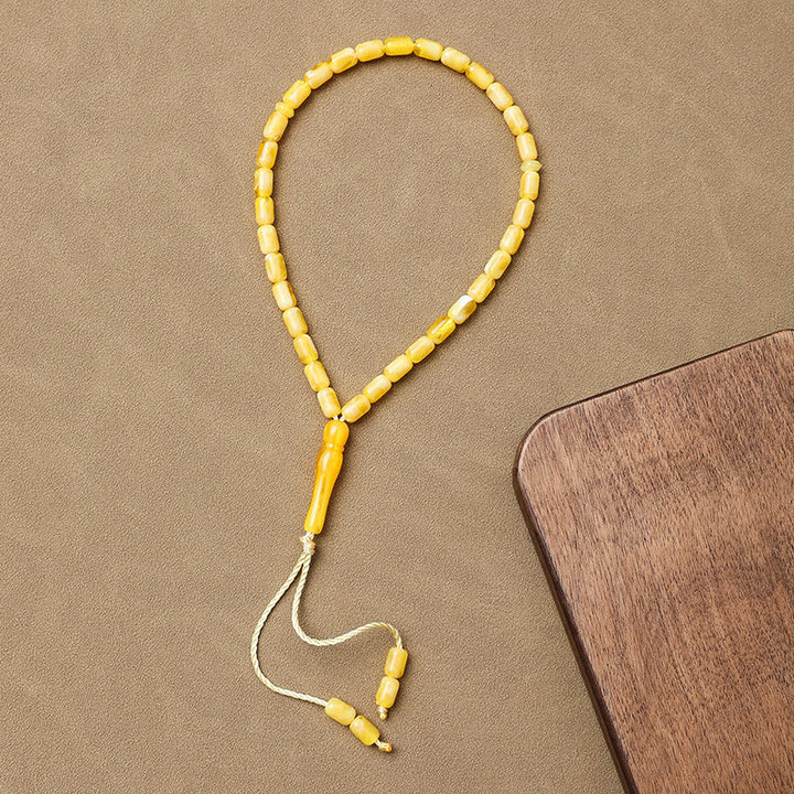 HilalHaven 33 Beads Minimalist Chinese Style Acrylic Prayer Beads——Barrel Shape Grounding Tasbih for Daily Mindfulness - Yellow - image 3