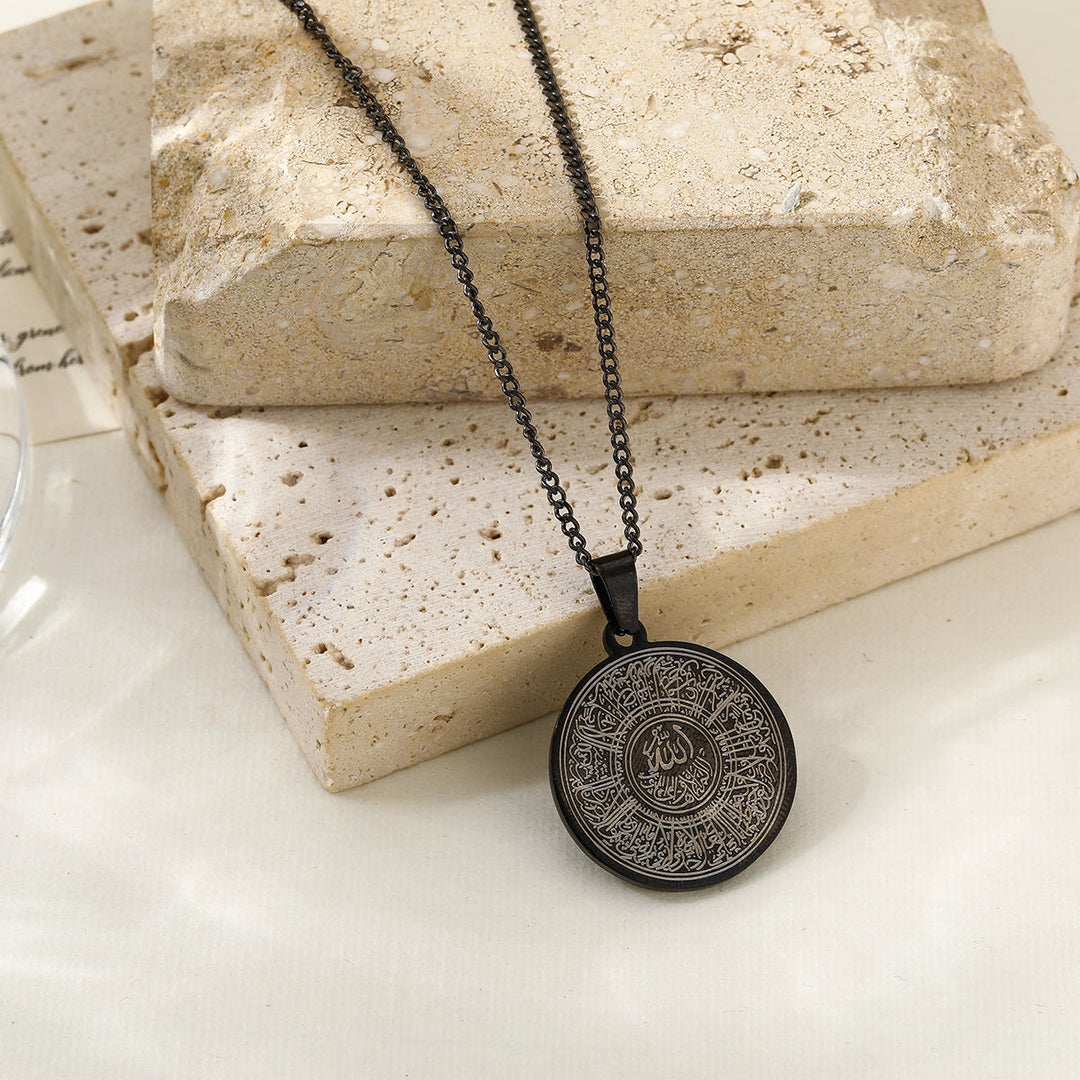 HilalHaven Concentric Verses of Allah Pendant Necklace — Polished Stainless Steel - Black - image 4