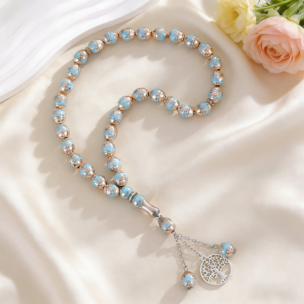 HilalHaven 33 Beads Minimalist Enamel Tasbih——Round Shape Moon Pattern Grounding Tasbih for Daily Mindfulness - Light blue - image 0