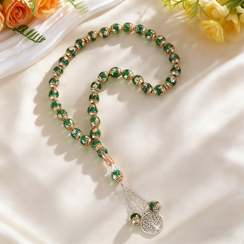 HilalHaven 33 Beads Minimalist Enamel Tasbih——Round Shape Moon Pattern Grounding Tasbih for Daily Mindfulness - Green - image 3