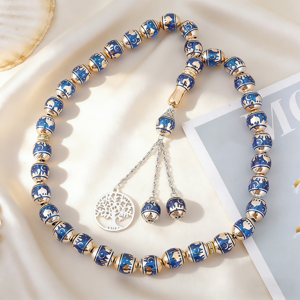 HilalHaven 33 Beads Minimalist Enamel Tasbih——Round Shape Moon Pattern Grounding Tasbih for Daily Mindfulness - Dark Blue - image 7