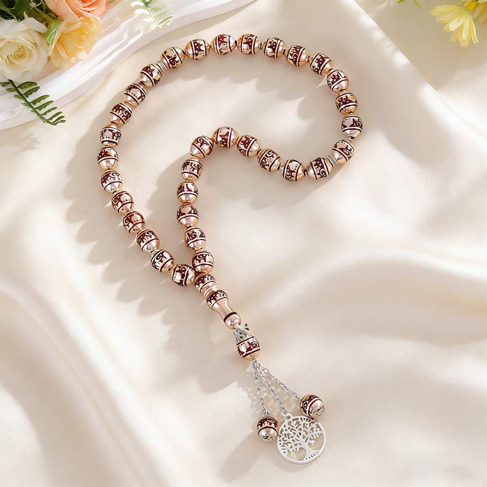 HilalHaven 33 Beads Minimalist Enamel Tasbih——Round Shape Moon Pattern Grounding Tasbih for Daily Mindfulness - Red - image 2