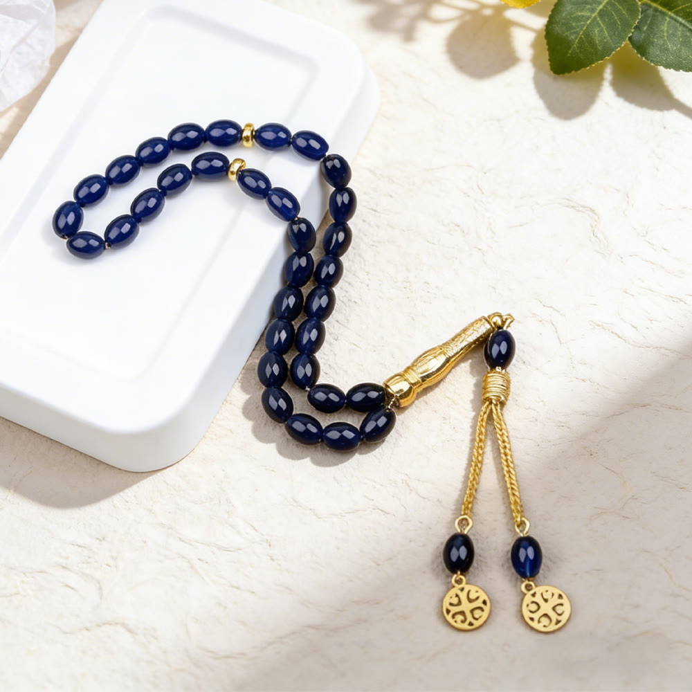 HilalHaven 33 Beads Minimalist Oval Shape Tasbih——Smooth Acrylic Grounding Tasbih for Daily Mindfulness - Blue - image 13