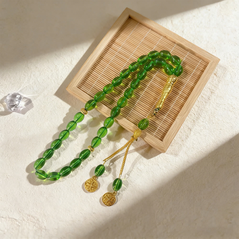 HilalHaven 33 Beads Minimalist Oval Shape Tasbih——Smooth Acrylic Grounding Tasbih for Daily Mindfulness - pale green - image 0