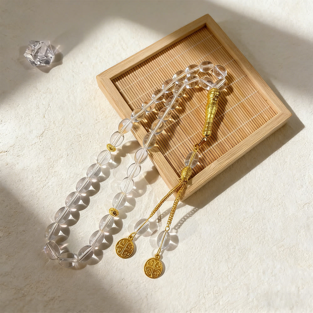 HilalHaven 33 Beads Minimalist Oval Shape Tasbih——Smooth Acrylic Grounding Tasbih for Daily Mindfulness - White - image 1