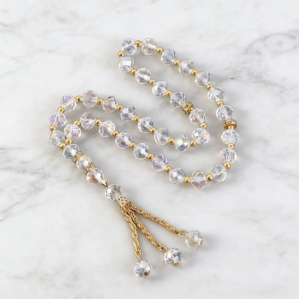 HilalHaven 33 Beads Clear Glass Tasbih for Daily Mindfulness - Transparent Facet - image 0