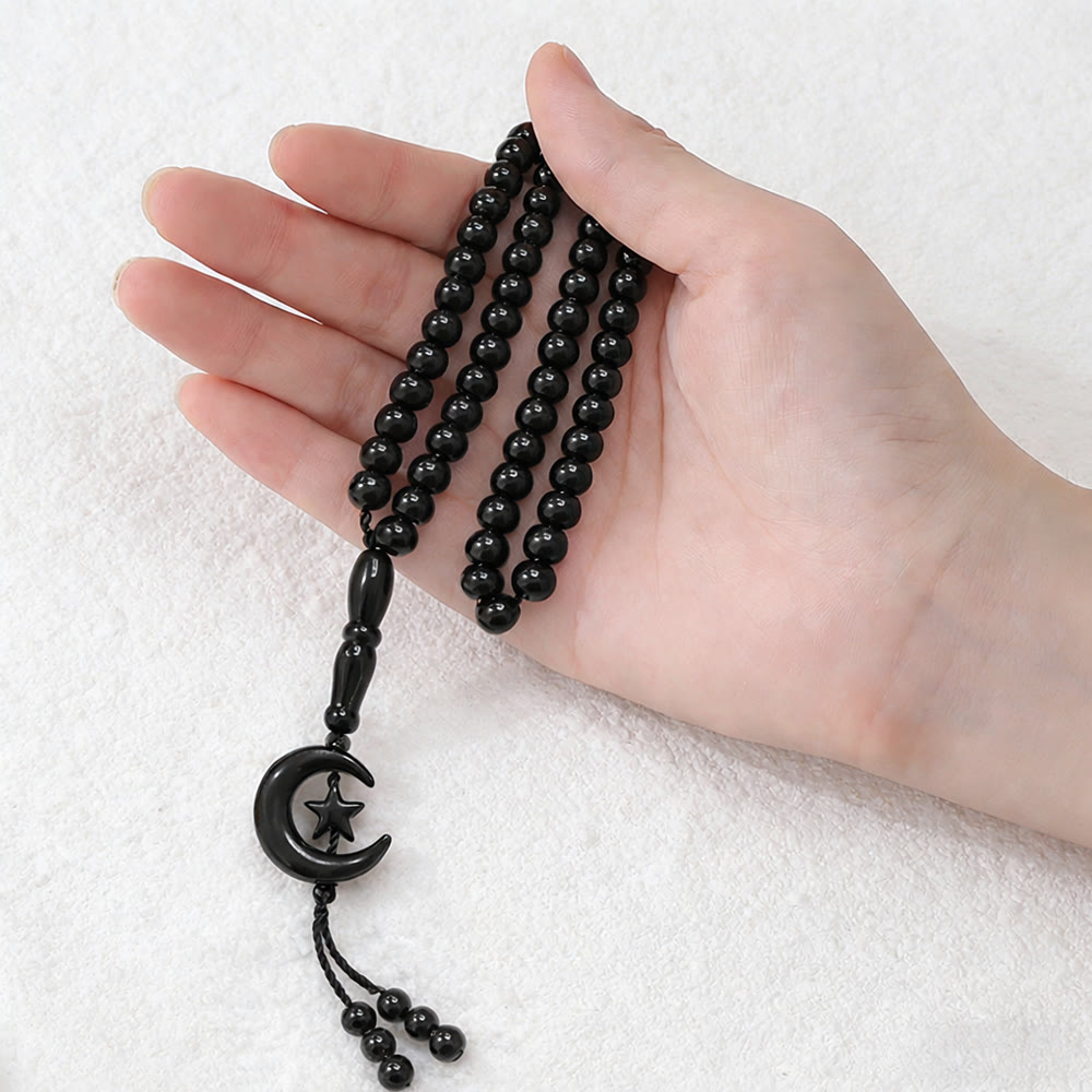 HillHaven 99 Beads Multicolor Round Acrylic Tasbih: Moon &amp; Star Charm Prayer Beads - image 7