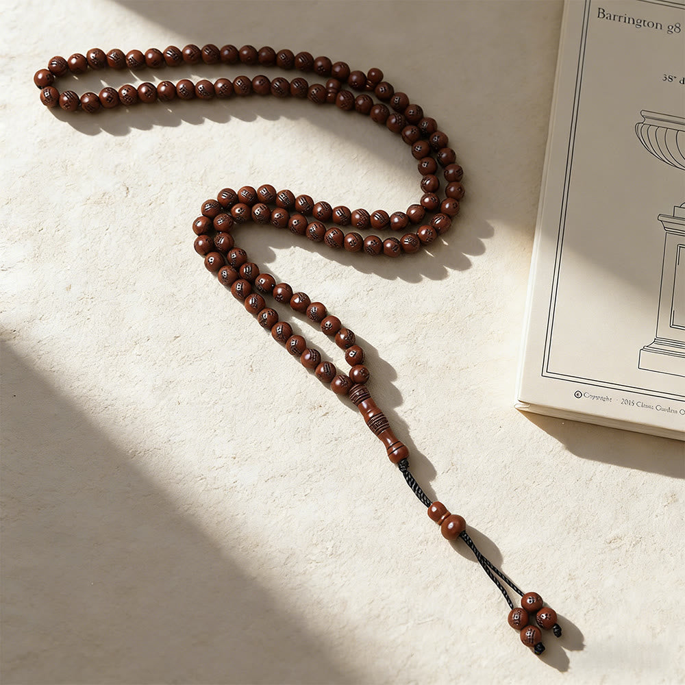 HilalHaven 99 Beads Minimalist Round Acrylic Tasbih——Engraved Design Grounding Tasbih for Daily Mindfulness - Mahogany Red - image 6