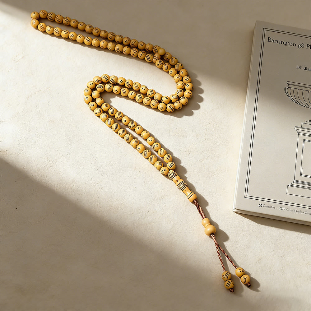 HilalHaven 99 Beads Minimalist Round Acrylic Tasbih——Engraved Design Grounding Tasbih for Daily Mindfulness - Light Yellow - image 4