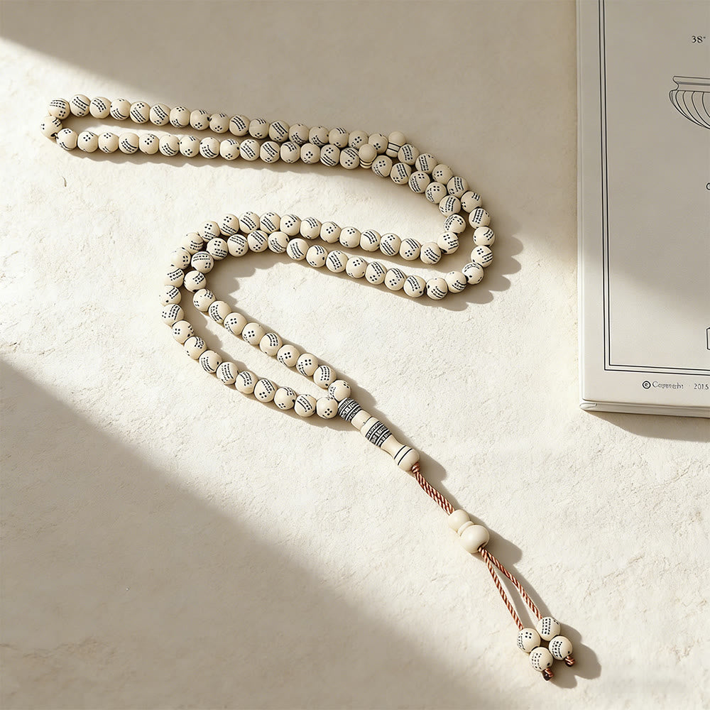 HilalHaven 99 Beads Minimalist Round Acrylic Tasbih——Engraved Design Grounding Tasbih for Daily Mindfulness - Ivory White - image 3