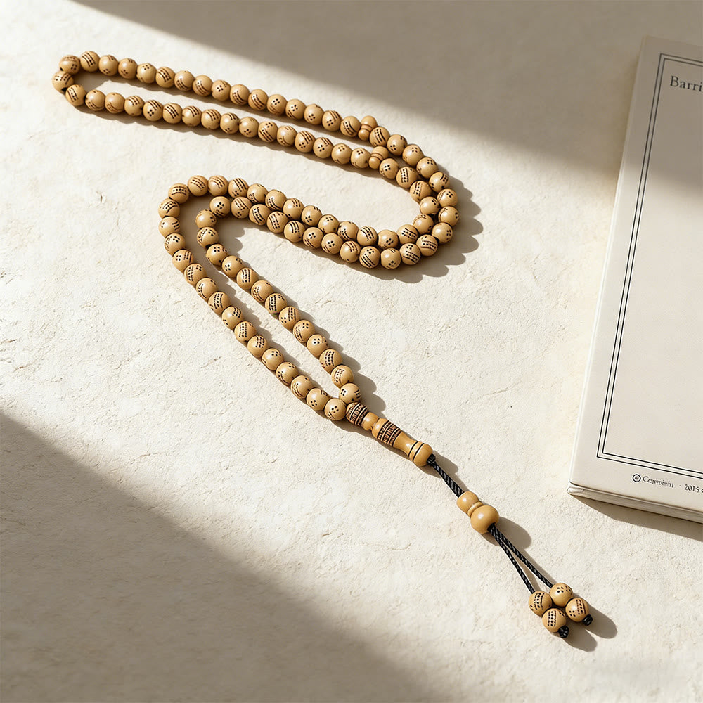 HilalHaven 99 Beads Minimalist Round Acrylic Tasbih——Engraved Design Grounding Tasbih for Daily Mindfulness - Natural Wood - image 8