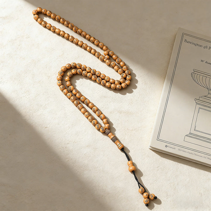 HilalHaven 99 Beads Minimalist Round Acrylic Tasbih——Engraved Design Grounding Tasbih for Daily Mindfulness - Khaki - image 5