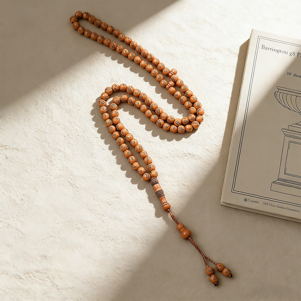 HilalHaven 99 Beads Minimalist Round Acrylic Tasbih——Engraved Design Grounding Tasbih for Daily Mindfulness - Amber Brown - image 7