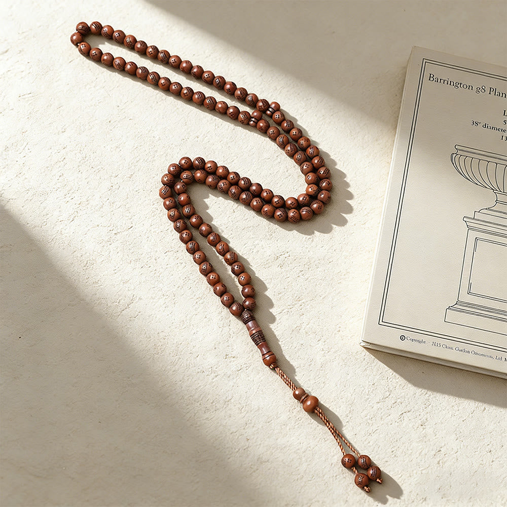 HilalHaven 99 Beads Minimalist Round Acrylic Tasbih——Engraved Design Grounding Tasbih for Daily Mindfulness - Mahogany Brown - image 0