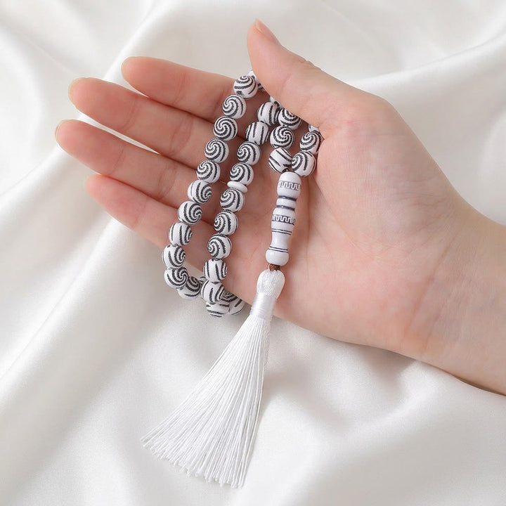 HilalHaven 33 Beads Carved Swirl Acrylic Prayer Beads——Tassel Accent Grounding Tasbih - image 6