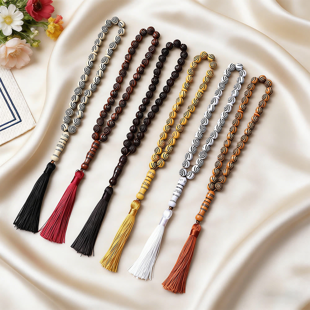 HilalHaven 33 Beads Carved Swirl Acrylic Prayer Beads——Tassel Accent Grounding Tasbih - image 8