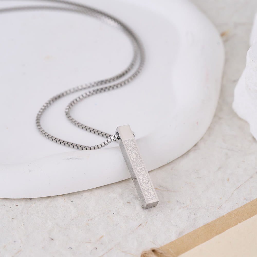 HilalHaven Pillar of Protection Ayatul Kursi 4-Sided Bar Necklace — Polished Titanium Steel - Silver - Pendant with Chain - image 1