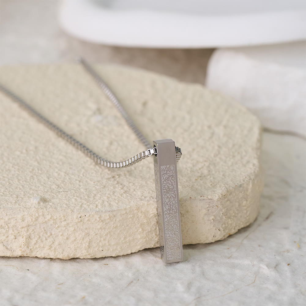 FREE TODAY: Pillar of Protection Ayatul Kursi 4-Sided Bar Necklace — Polished Titanium Steel - image 3