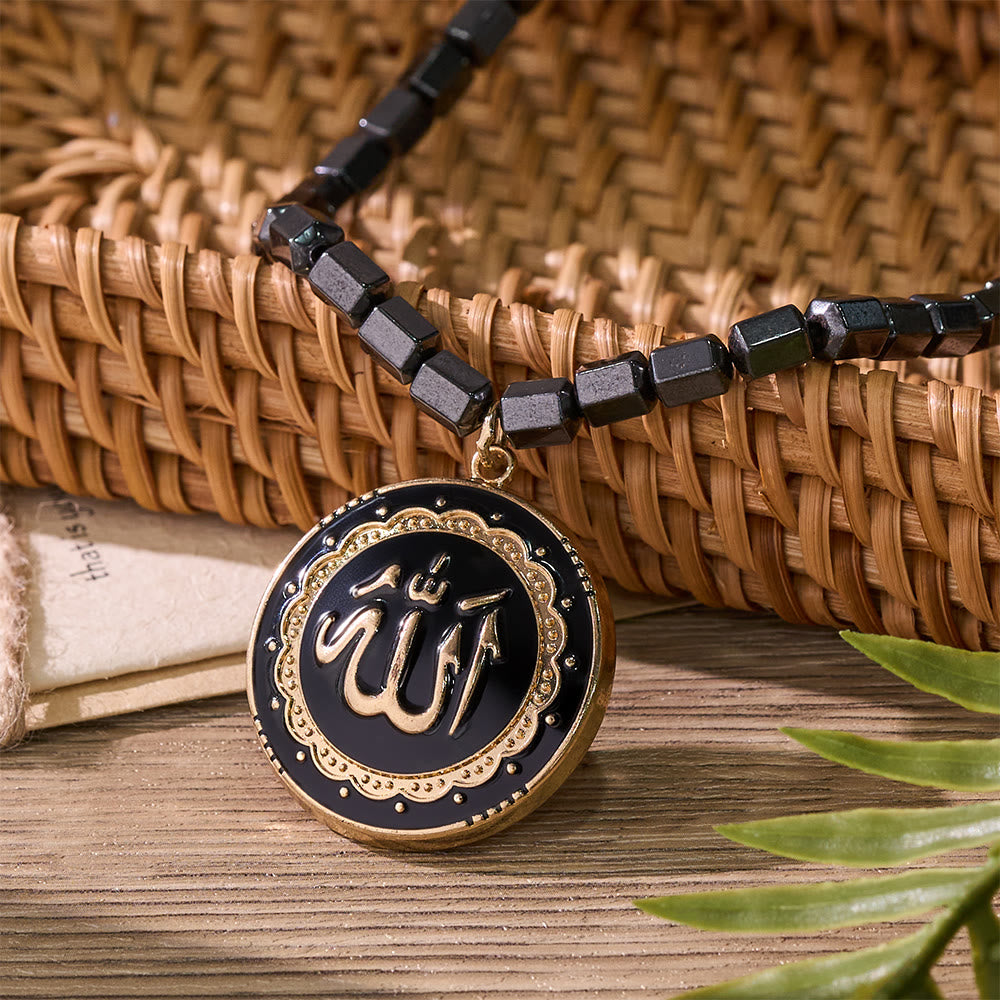 HilalHaven Elegant Hematite Beaded Necklace,  Necklace for Daily Spiritual Wear - Six-Sided Cylindrical & Round Disc Magnetic Necklace - image 0