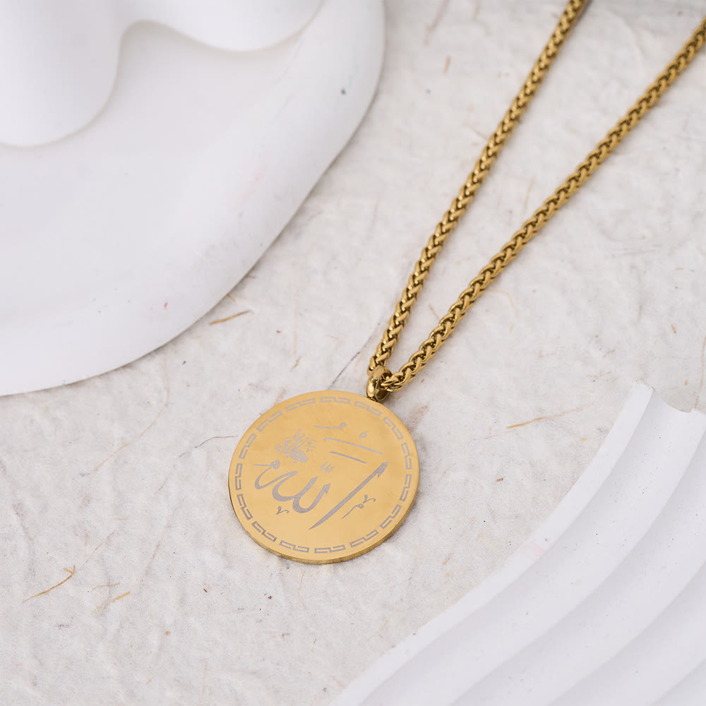 HilalHaven Circle of Allah’s Majesty Engraved Pendant Necklace — Polished Stainless Steel - image 9
