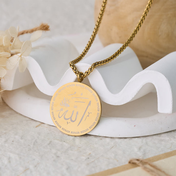 HilalHaven Circle of Allah’s Majesty Engraved Pendant Necklace — Polished Stainless Steel - image 8