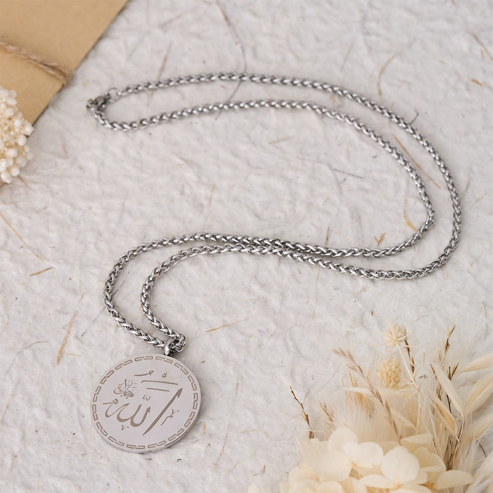 HilalHaven Minimalist Stainless Steel Necklace——Calligraphy Round Pendant Jewelry for Daily Wear - image 1