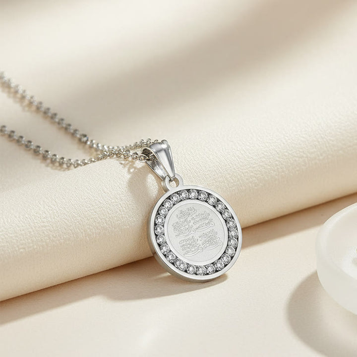 HilalHaven Stainless Steel Round Pendant Necklace — Steel Jewelry with CZ Accent for Men &amp; Women - Silver - image 7