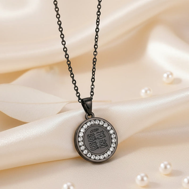 HilalHaven Stainless Steel Round Pendant Necklace — Steel Jewelry with CZ Accent for Men &amp; Women - Black - image 0