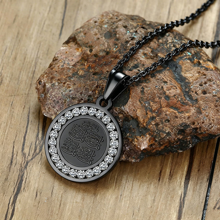 HilalHaven Stainless Steel Round Pendant Necklace — Steel Jewelry with CZ Accent for Men &amp; Women - image 1