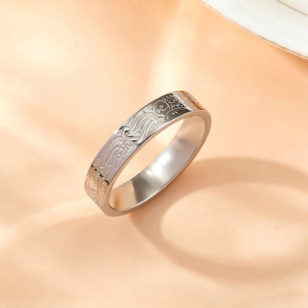 HilalHaven Circular Devotion Ayatul Kursi Statement Ring — Polished Titanium Steel - Silver - US10 - image 2
