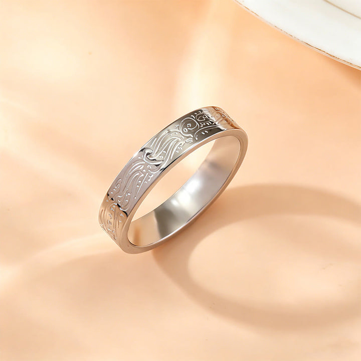 HilalHaven Circular Devotion Ayatul Kursi Statement Ring — Polished Titanium Steel - Silver - US10 - image 2