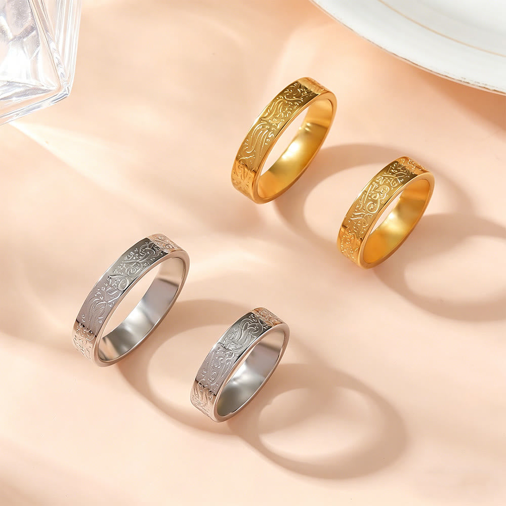 HilalHaven Circular Devotion Ayatul Kursi Statement Ring — Polished Titanium Steel - image 4