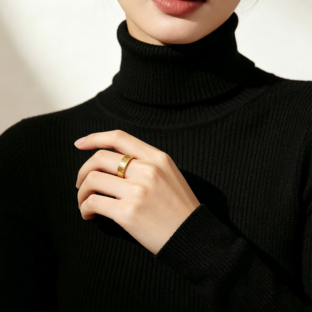 HilalHaven Circular Devotion Ayatul Kursi Statement Ring — Polished Titanium Steel - image 1