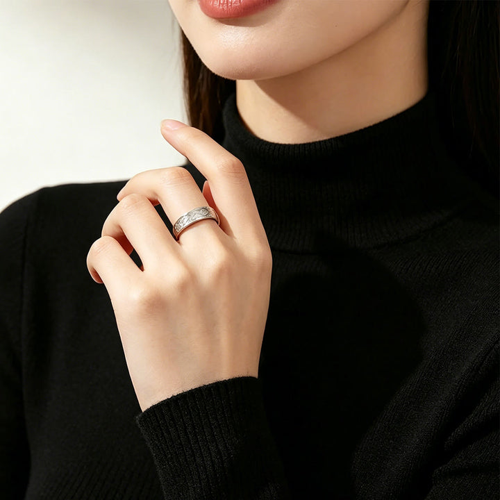 HilalHaven Circular Devotion Ayatul Kursi Statement Ring — Polished Titanium Steel - image 3