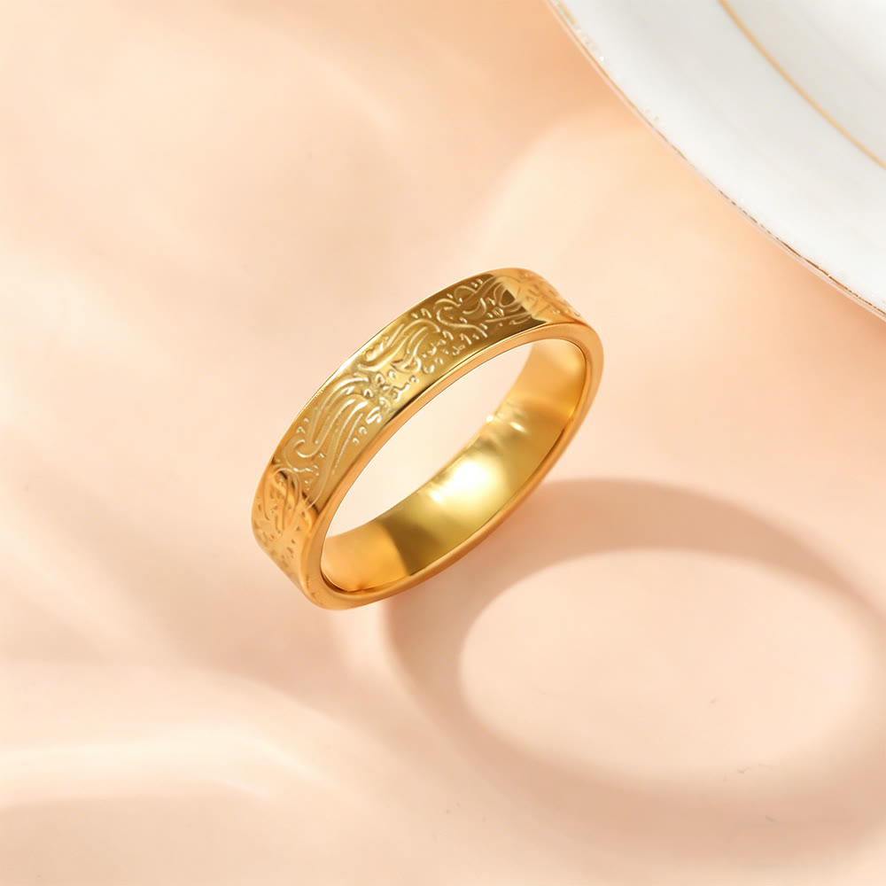 HilalHaven Circular Devotion Ayatul Kursi Statement Ring — Polished Titanium Steel - Golden - US10 - image 0